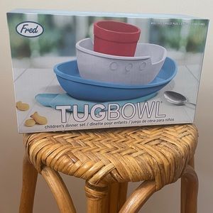 NIB FRED TugBowl” 3pcs Boat Shaped Nautical Cup Plate Bowl Set Toddler Dishware